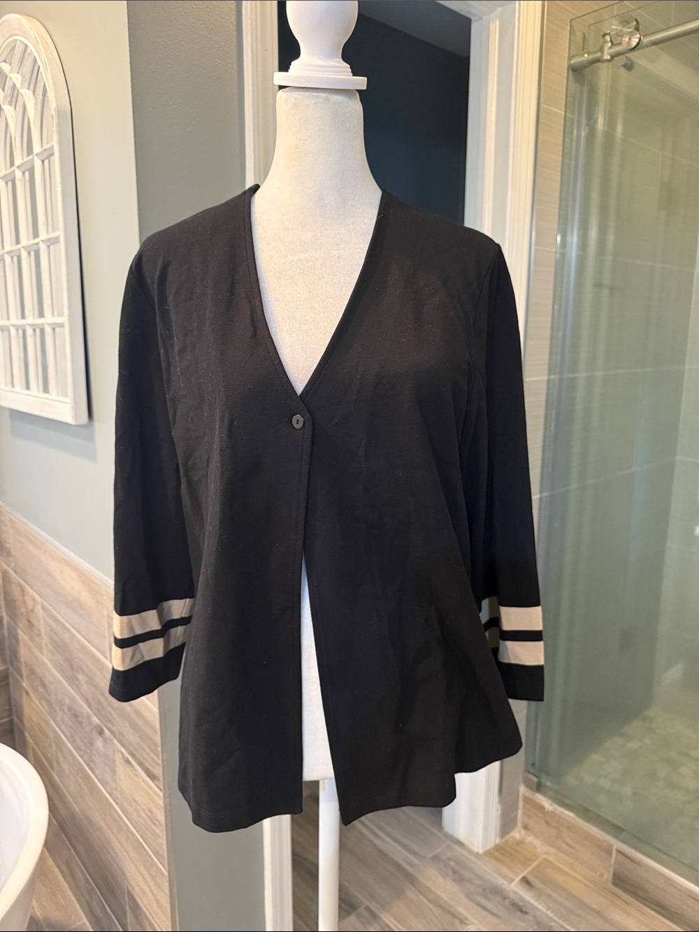 Vintage 90s Talbots Petites Black Striped Cuff Cardigan PL NWT - Picture 2 of 11